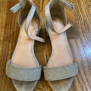 Girls Rhinestone Ankle-Strap High Heels Dress Sandals in Beige